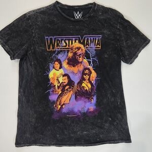 WWE WrestleMania Cropped T-shirt Mens Medium Black Distressed